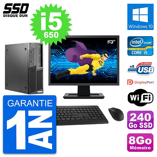 PC Lenovo M90 SFF Ecran 19" Intel Core i5-650 RAM 8Go SSD 240Go Windows 10 Wifi · Occasion