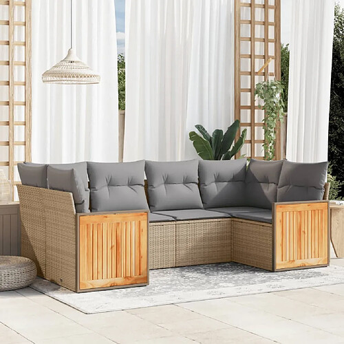 vidaXL Salon de jardin avec coussins 6 pcs beige résine tressée