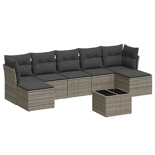 Maison Chic Salon de jardin 8 pcs avec coussins | Ensemble de Table et chaises | Mobilier d'Extérieur gris résine tressée -GKD90766