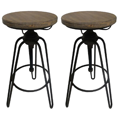 Antic Line Creations Tabouret en fer et sapin hauteur ajustable Usine (Lot de 2).