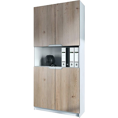 Mpc Armoire de Rangement avec 5 Compartiments et 4 Portes, Blanc Mat/Chêne Nordique (82 x 184 x 37 cm)