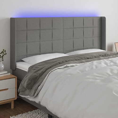 Maison Chic Tête de lit scandinave à LED,meuble de chambre Gris foncé 183x16x118/128 cm Tissu -MN56546