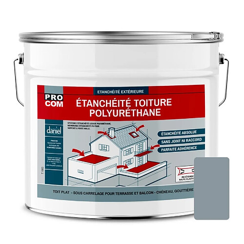 PRO COM Étanchéité toiture polyuréthane - Étanchéité toit terrasse, toit plat PROCOM-15 Kg-Gris (RAL 7001)