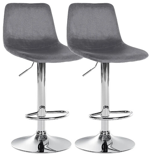 Decoshop26 Set de 2 tabourets de bar repose-pieds en métal confortable en forme d'arc assise en velours gris foncé 10_0004128