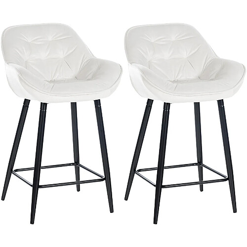 Decoshop26 Lot de 2 tabourets de bar chaises hautes assise effet capitonnée en velours blanc crème et métal noir 10_0004151