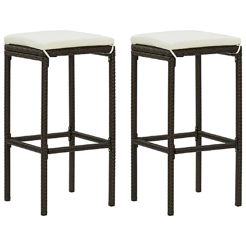 vidaXL Tabourets de bar avec coussins lot de 2 marron résine tressée