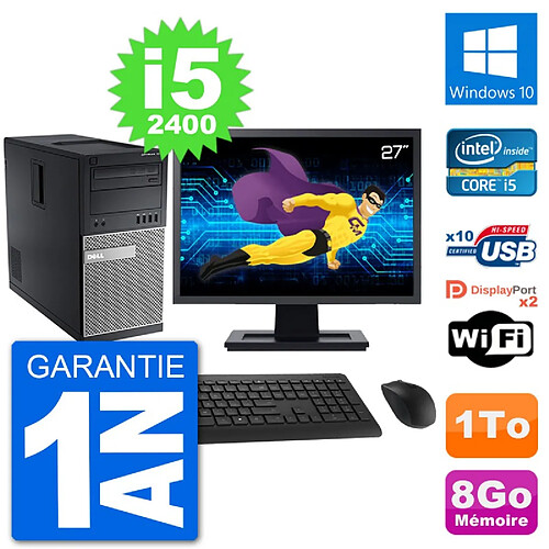 PC Tour Dell 7010 Ecran 27" Intel i5-2400 RAM 8Go Disque 1To Windows 10 Wifi · Occasion