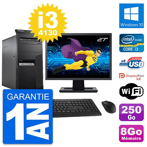 PC Tour Lenovo M83 Ecran 27" Intel i3-4130 RAM 8Go Disque 250Go Windows 10 Wifi · Occasion