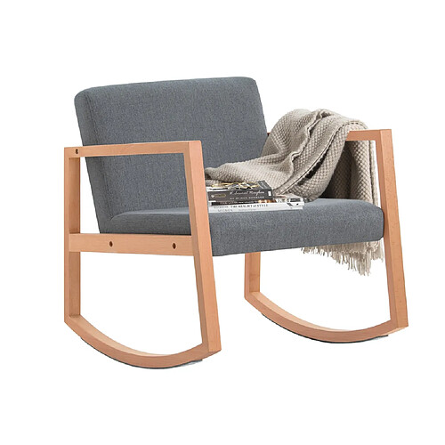 SoBuy FST93-HG Fauteuil à Bascule en Bois de Hêtre, Fauteuil Allaitement, Chaise Berçante avec Accoudoirs, Rocking Chair, Fauteuil Relax avec Coussin Épais