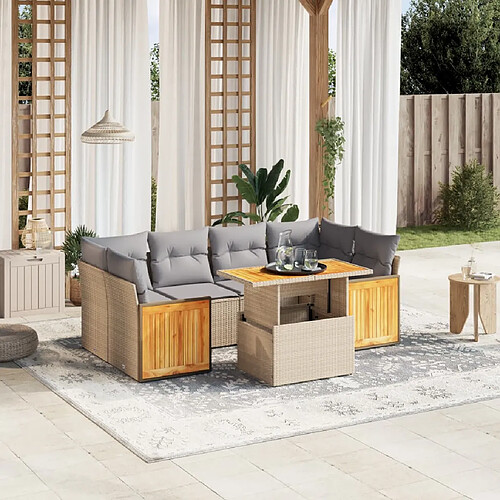 vidaXL Salon de jardin avec coussins 7 pcs beige résine tressée