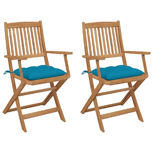 vidaXL Chaises pliables de jardin lot de 2 avec coussins Bois d'acacia