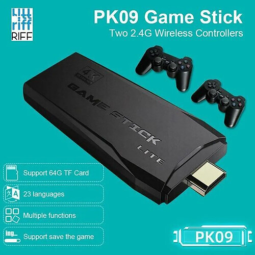 RIFF PK-09 Lite HDMI rétro Mini 4K Console de jeu Linux 4100 lecteur vidéo Console de jeu avec contrôleurs sans fil 64 go noir