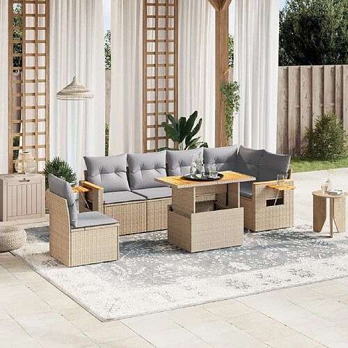 vidaXL Salon de jardin avec coussins 7 pcs beige résine tressée