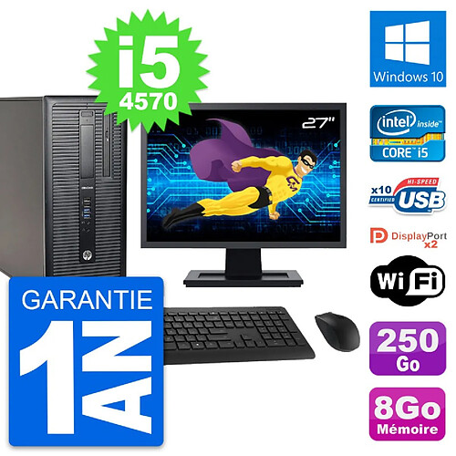 PC Tour HP 800 G1 Ecran 27" Intel i5-4570 RAM 8Go Disque 250Go Windows 10 Wifi · Occasion