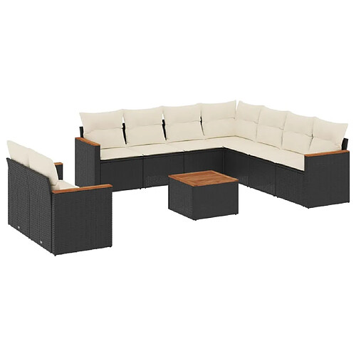 Maison Chic Salon de jardin 10 pcs avec coussins, Ensemble Tables et chaises d'extérieur noir résine tressée -GKD803330