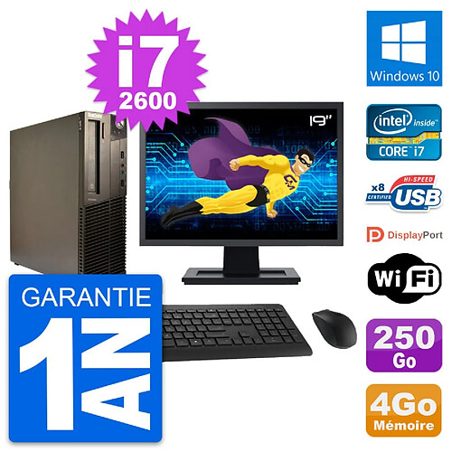 PC Lenovo M82 SFF Ecran 19" Intel i7-2600 RAM 4Go Disque 250Go Windows 10 Wifi · Occasion