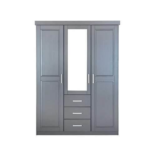 Mes Armoire 3 portes 3 tiroirs 140x55x190 cm en pin massif gris