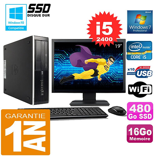 PC HP Compaq 8300 SFF Core I5-2400 Ram 16Go Disque 480 Go SSD Wifi W7 Ecran 19" · Occasion