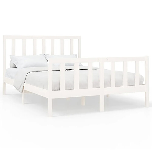 Maison Chic Lit Moderne Chambre - Cadre/structure de lit pour adulte Blanc Bois de pin massif 140x200 cm -MN71041