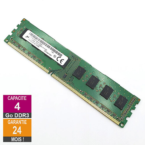 Barrette Mémoire 4Go RAM DDR3 Micron MT16JTF51264AZ-1G6K1 DIMM PC3-12800U 2Rx8 · Reconditionné