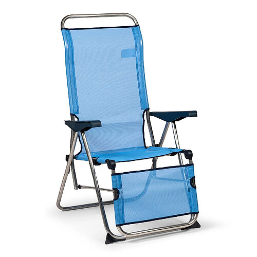 Transat Réglable pour Jardin ou Plage Relax Solenny 5 Positions 75x63x114 cm Chaise Longue Dossier Anatomique Bleu