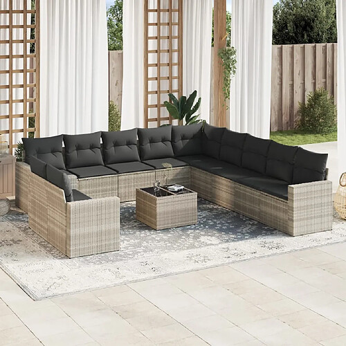 vidaXL Salon de jardin avec coussins 12 pcs gris clair résine tressée