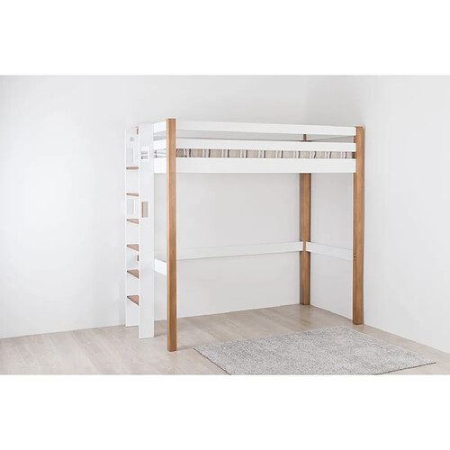 DECOPIN lit mezzanine 90x190 aménageable carlit - blanc uni / chêne clair