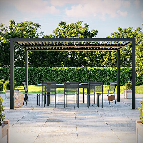 Avril Paris Tonnelle/Pergola bioclimatique lames orientables en aluminium 3x4m - Anthracite - Belair