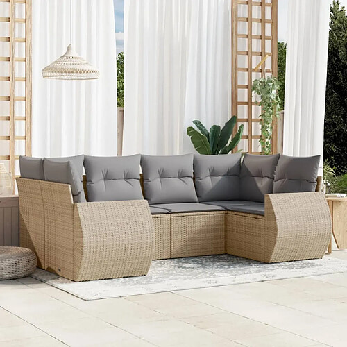 vidaXL Salon de jardin avec coussins 6 pcs beige résine tressée