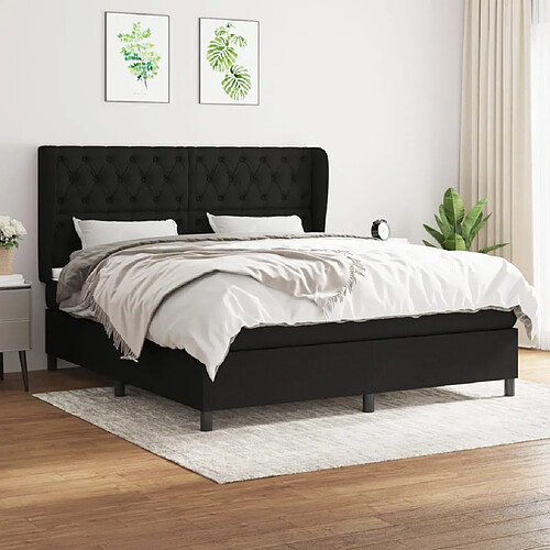 vidaXL Sommier à lattes de lit avec matelas Noir 160x200 cm Tissu