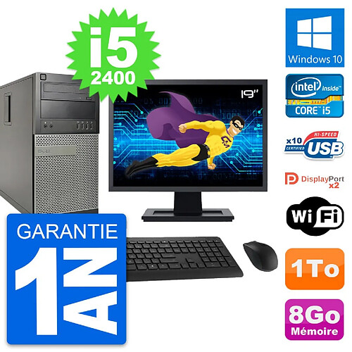 PC Tour Dell 9010 Ecran 19" Intel i5-2400 RAM 8Go Disque Dur 1To Windows 10 Wifi · Occasion