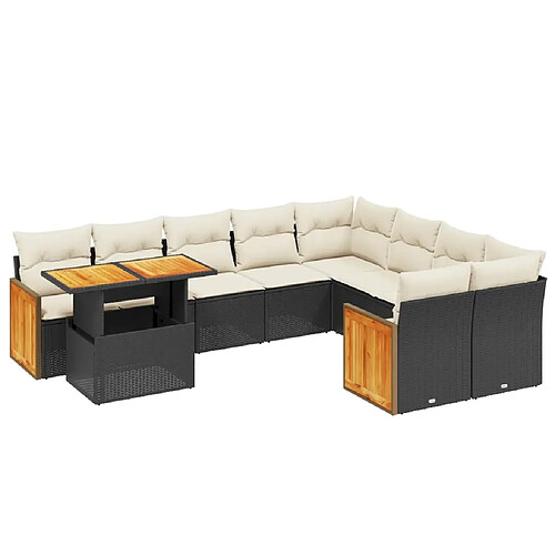 Maison Chic Salon de jardin 10 pcs avec coussins, Ensemble Tables et chaises d'extérieur noir résine tressée -GKD578612