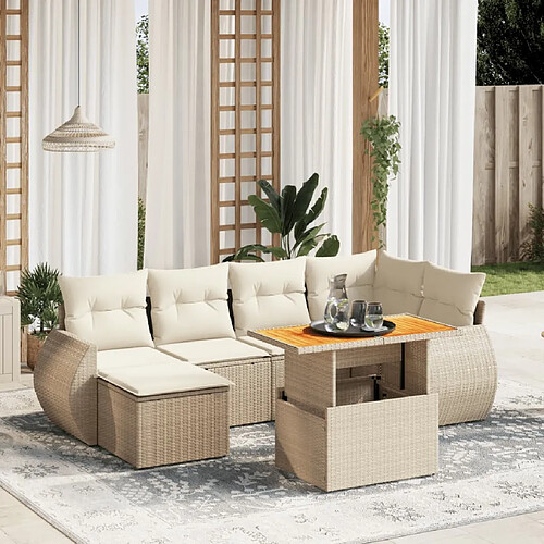 vidaXL Salon de jardin avec coussins 7 pcs beige résine tressée