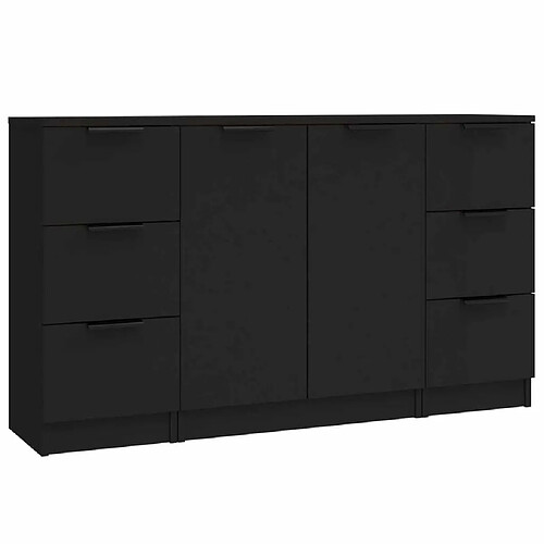 Maison Chic Lot de 3 Commode Buffet - Meuble de rangements noir bois d'ingénierie -GKD95750