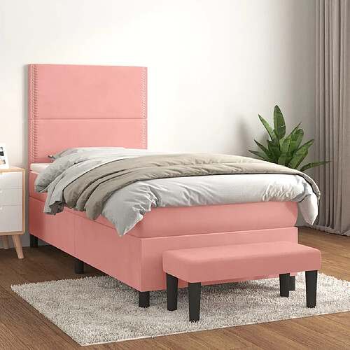 Maison Chic Lit Adulte - Lit simple Lit à sommier tapissier avec matelas moelleux - Meuble de Chambre - Rose 90x200 cm Velours -MN12837