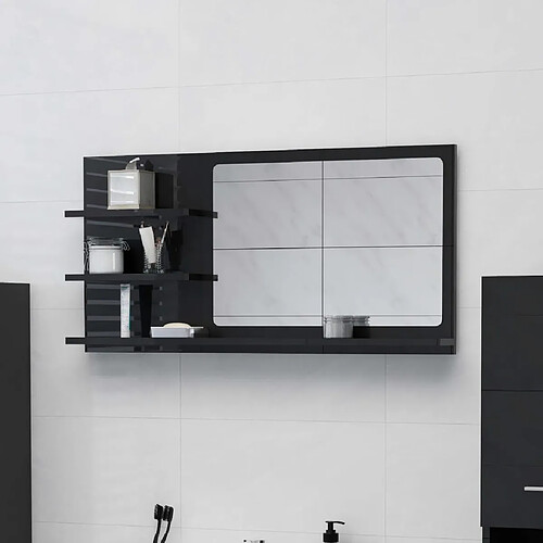 vidaXL Miroir de salle de bain noir brillant bois d’ingénierie