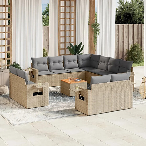 vidaXL Salon de jardin et coussins 12 pcs mélange beige résine tressée