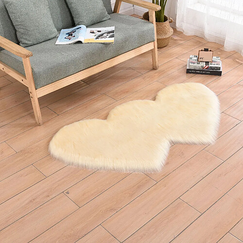 LUUCOZK Tapis moelleux en fausse fourrure Tapis à poils longs pour chambre à coucher SalonChambre-Beige-120x180cm double coeur