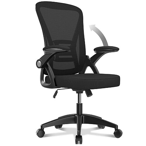 BIGZZIA Chaise de Bureau - Ergonomique Fauteuil - avec accoudoir rabattable à 90° - Support lombaire - Réglable en hauteur Noir