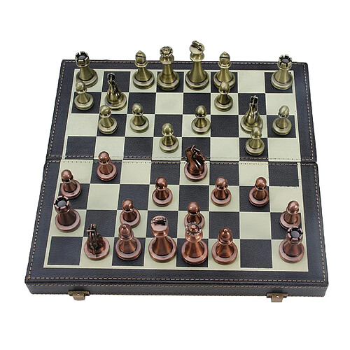 Kit D'échecs En Métal D'échiquier En Cuir Pliant de 30 Cm, Ensemble D'échecs élégant de Pièces D'échecs, Rangement Intégré