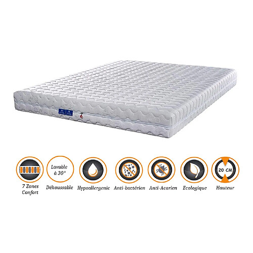 Nuits D'Or Matelas + Alèse 70x190 x 20 cm Souple - Spécial Sommier Electrique - Déhoussable Housse Lavable - 7 Zones de Confort - Ame Poli Lattex 33 Kg/m3 - Hypoallergénique