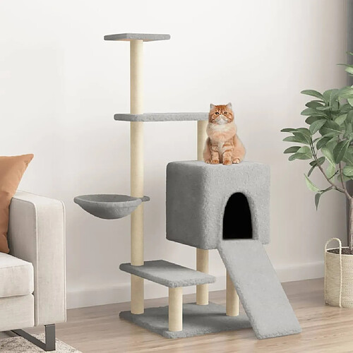 Arbre à chat avec griffoirs,niche pour chat en sisal gris clair 130,5 cm -MN13631