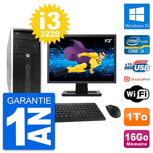 PC Tour HP 6300 CMT Ecran 19" i3-3220 RAM 16Go Disque Dur 1To Windows 10 Wifi · Occasion