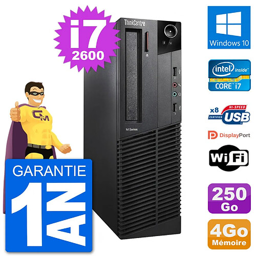 PC Lenovo M92p SFF Intel i7-2600 RAM 4Go Disque Dur 250Go Windows 10 Wifi · Occasion