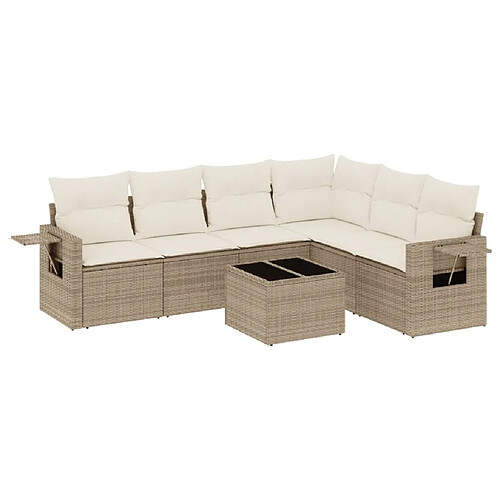 Maison Chic Salon de jardin avec coussins 7 pcs, Ensemble Tables et chaises de jardin, beige résine tressée -GKD268419