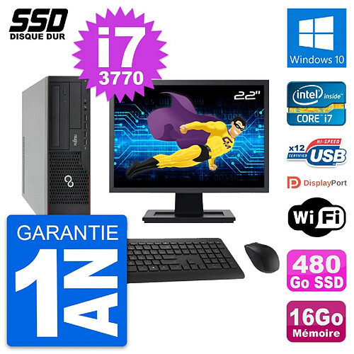 PC Fujitsu E910 DT Ecran 22" Intel i7-3770 RAM 16Go SSD 480Go Windows 10 Wifi · Occasion