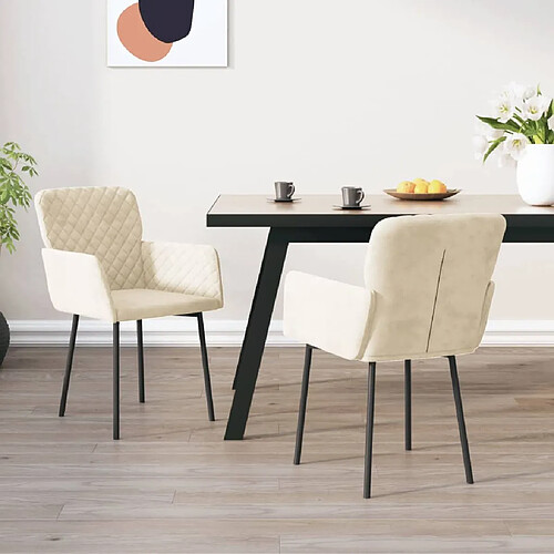 vidaXL Chaises à manger lot de 2 Crème Velours