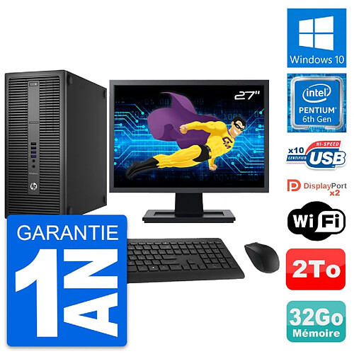 PC Tour HP 800 G2 Ecran 27" Intel G4400 RAM 32Go Disque Dur 2To Windows 10 Wifi · Occasion