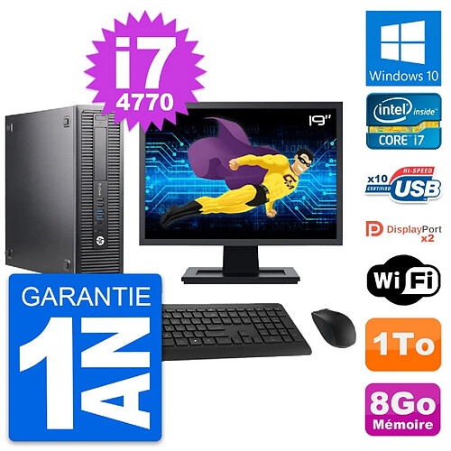 PC HP 600 G1 SFF Ecran 19" Intel Core i7-4770 RAM 8Go Disque 1To Windows 10 Wifi · Occasion