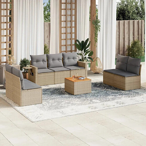 vidaXL Salon de jardin avec coussins 8pcs mélange beige résine tressée